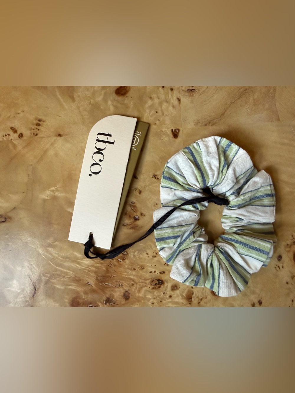 Striped Green & Blue Cotton Hair Scrunchie